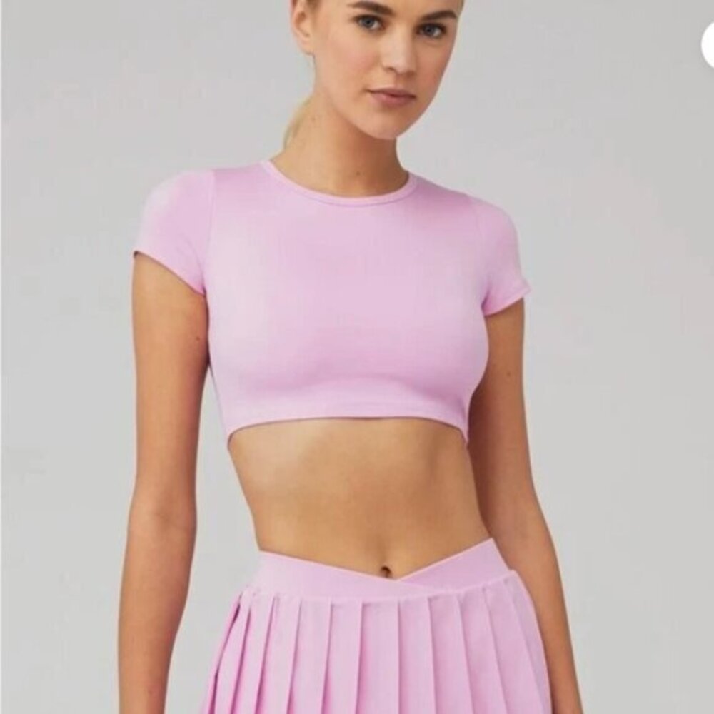 Frankie's Bikinis Pink Zippy Crop Top‎ Baby Tee Size Medium